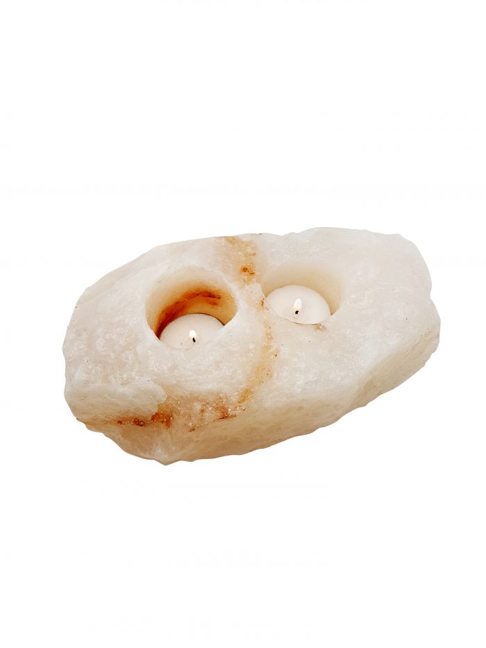 White Himalayan Salt Double Tea Light Candle Holder